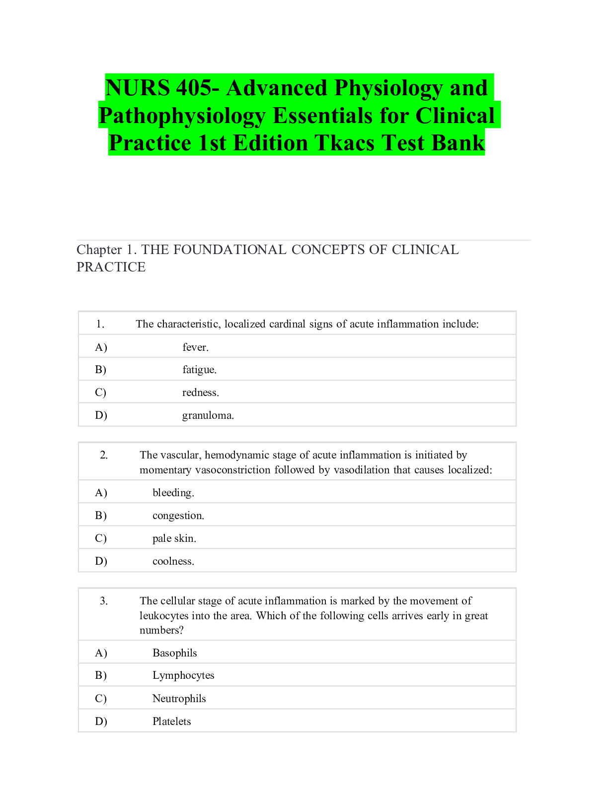 Preview of NURS 405- Advanced Physiology and Pathophysiology Essentials for Clinical Practice 1st Edi